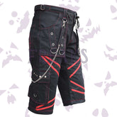 Otherworld Punk Rock Cargo Shorts For Men  with red contrast stitching, studs, and utility pockets